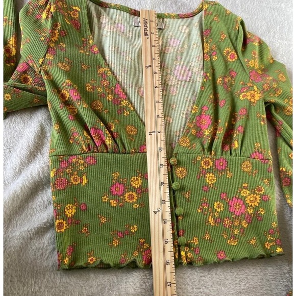 Urban Outfitters Floral Babydoll Top Women S Green Rib Knit Cottagecore Retro - Picture 10 of 10